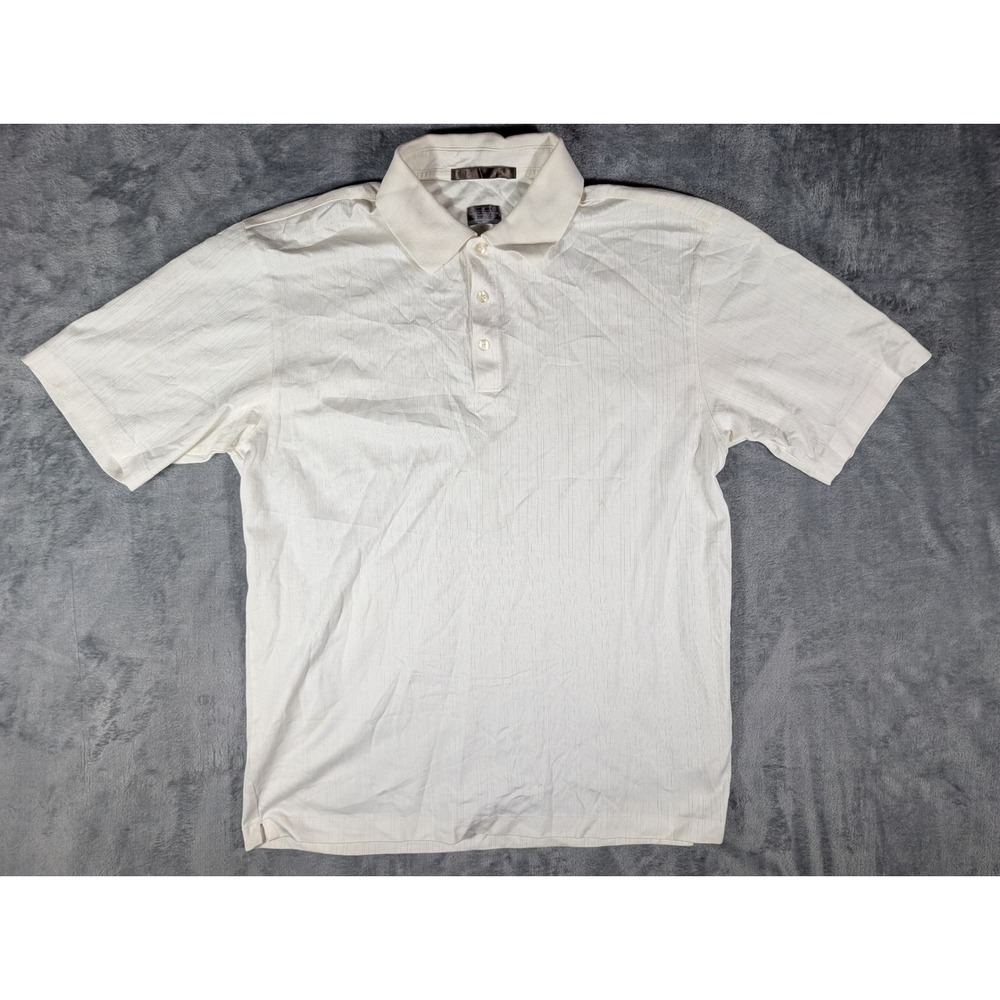 Nike FitDry Vintage Off White Pinstripe Short Sleeve Golf Polo Shirt Mens Medium
